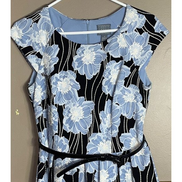 Rabbit Rabbit Rabbit Dress Blue Floral Fit Flare Midi Poly Career Retro Womens 6 - Picture 3 of 15